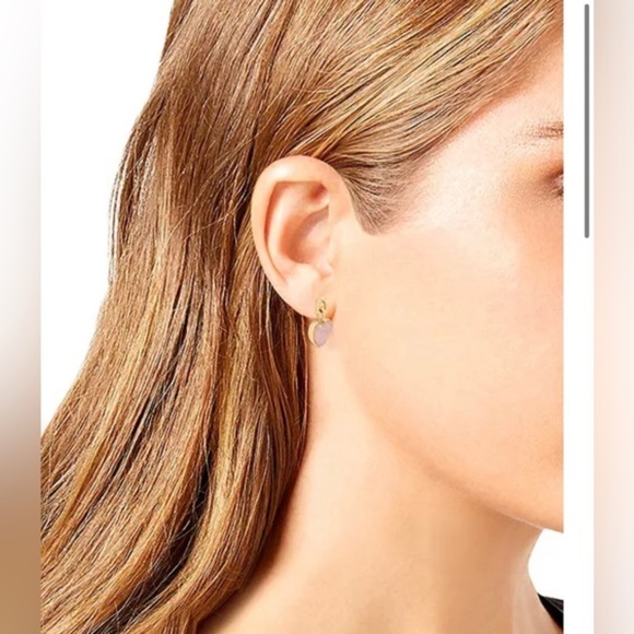 COACH Semi-precious Rose Quartz Heart Drop gold-tone‎ Signature C link Earrings - Picture 2 of 5